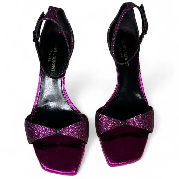 Saint Laurent Paris Glitter Fuchsia Kitten Heel Sandal EU 37.5 NWOB - Picture 15 of 16